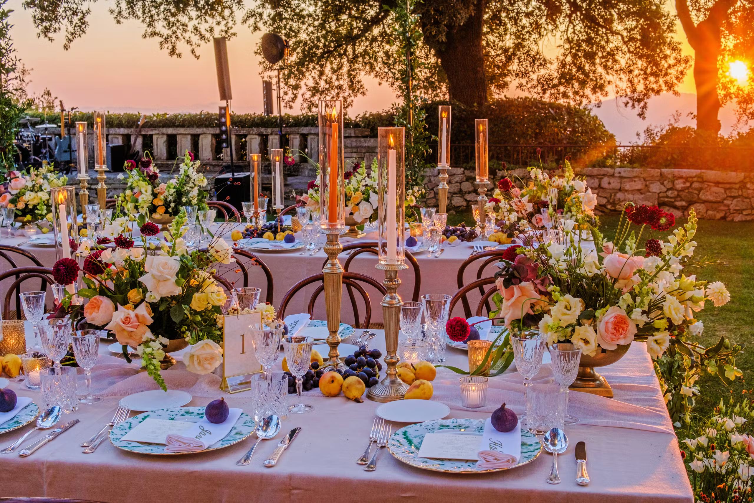 Sophisticated aperitivo setup at sunset on Italian coast terrace